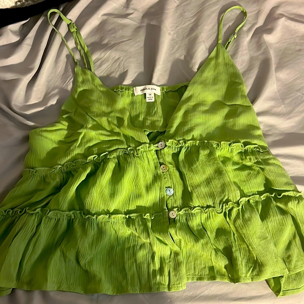 Blouse short cropped summer lime green